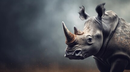 Close-up of an amazing male rhino with textured background and space for text, AI generated - obrazy, fototapety, plakaty