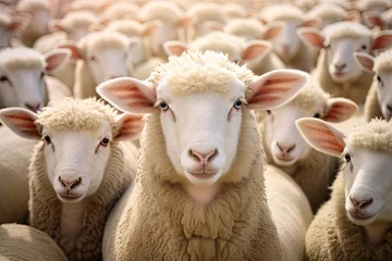 Foto op Plexiglas Portrait of a sheep in a herd © Aleksandr Bryliaev