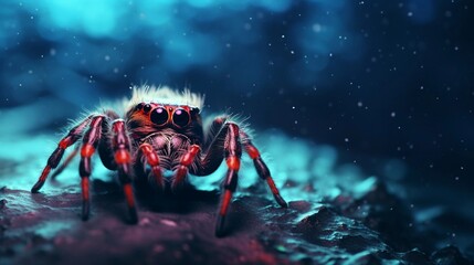 Close-up of an awesome spider with textured background and space for text, background image, AI generated