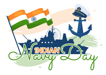 Fototapeta premium Indian Navy Day Vector Illustration on December 4 with Fighter Ships for People Military Army Saluting Appreciating Soldiers in Background Design