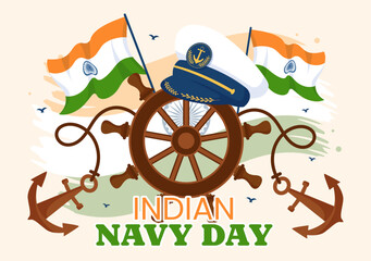 Indian Navy Day Vector Illustration on December 4 with Fighter Ships for People Military Army Saluting Appreciating Soldiers in Background Design