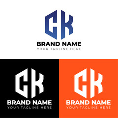 C K letter polygon logo vector, Two letters C K logo design , Double letters polygon letter mark logo, Vector logo design