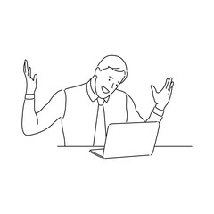 businessman or man working on laptop line art  vector illustration