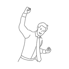 Businessman celebrating success. Successful businessman raising his hand up. Business concept vector illustration.