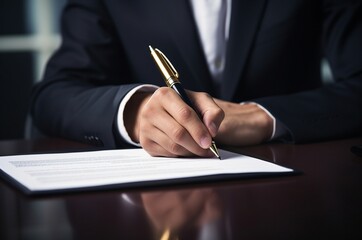 Abogado firmando documentos con su bolígrafo