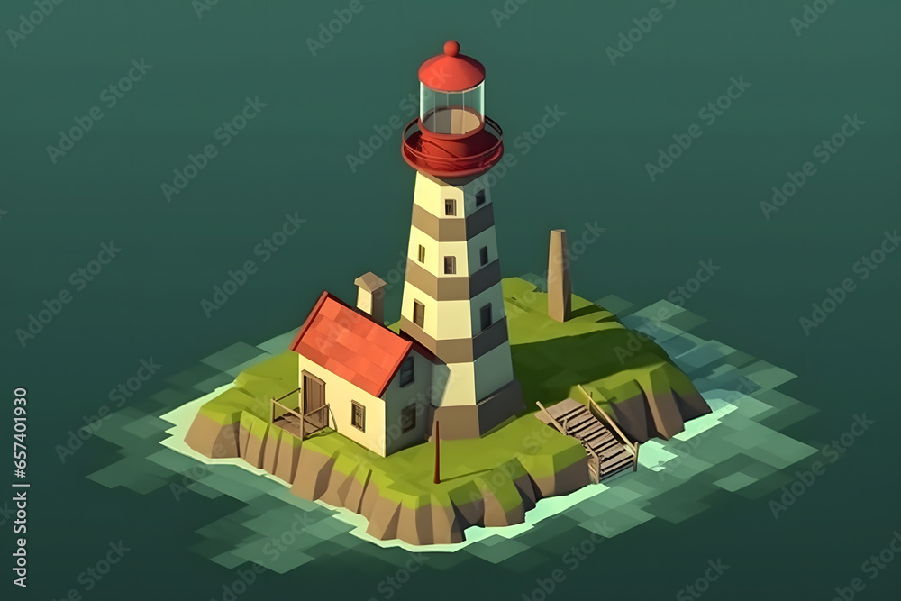 Poster lighthouse 3d isometric rendering style