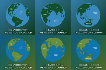 Earth quotes, earth continents, vector illustration of world map