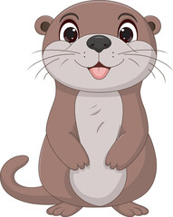 Cute Otter Cartoon On White Background