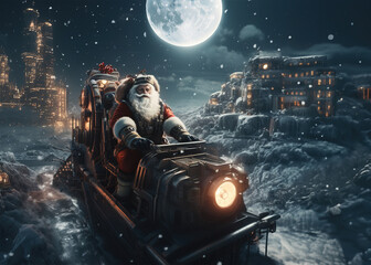 Cyber Santa and his future delivery.   Even on Cyber Monday Santa delivers. Illustration. 