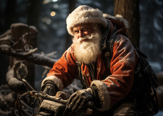 Obraz premium Santa delivering gifts with grit. Dirt bike and snowmobile riding santa. Unorthodox santa. 