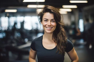 Tuinposter normal brunette woman smiling in gym portrait © Ricky