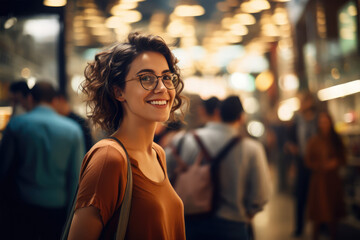 a Smiling attractive young women shopping at a store - obrazy, fototapety, plakaty