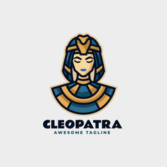 Vector Logo Illustration Cleopatra Mascot Cartoon Style.