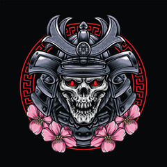 skull samurai with sakura illustration
