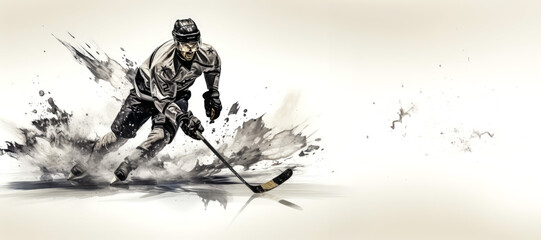 grayscale minimalist storyboard animatic style of a ice hockey player, sports illustrations
