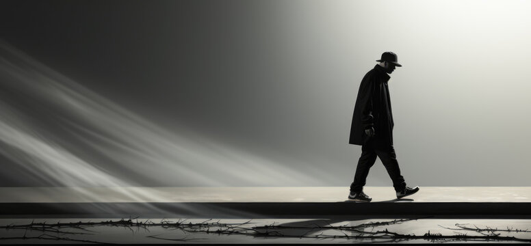 grayscale minimalist storyboard animatic style of a solitary person , sports illustrations