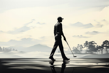 grayscale minimalist storyboard animatic style of a golf player, sports illustrations - obrazy, fototapety, plakaty