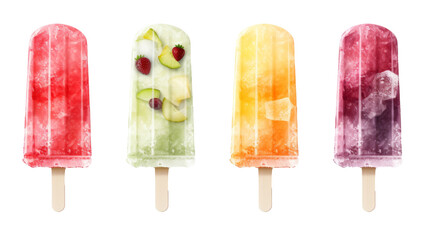 Assortment of Fruit Popsicles on Transparent Background, PNG