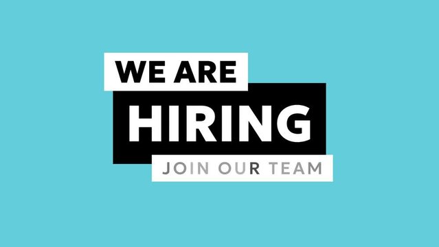 We are hiring to join our team animation text with blue background text animation video