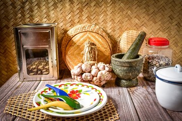 Background image of old school  vintage asian  kitchen style classic  