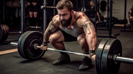 tattooed man lifting weights