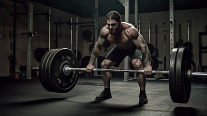 Fototapeta na wymiar muscle man lifting weights