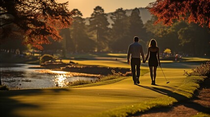 playing golf with a partner on the green.