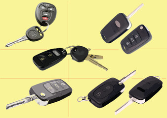 Set of Car key with remote control. Vector 3d