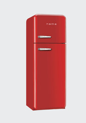 Orange Domestic refrigerator. 3d color vector
