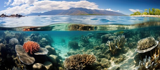 Bleaching of coral in Port Douglas Far North Queensland s Great Barrier Reef With copyspace for text