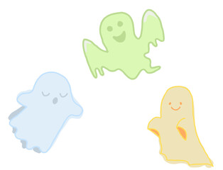 monotone color three cute ghost line art