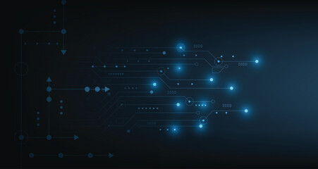Obraz premium Circuit board technology on a dark blue background. Vector abstract technology illustration Circuit board on dark blue background.High-tech circuit board connection system concept.