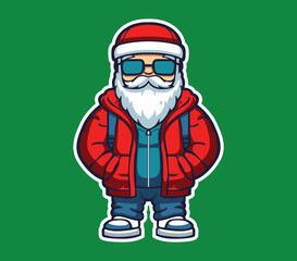 The Trendsetting Santa Claus: Vector Graphics Mascot Character Illustration of a Cool and Stylish Santa Sporting a Sleek Puffer Jacket for a Modern Holiday Vibe