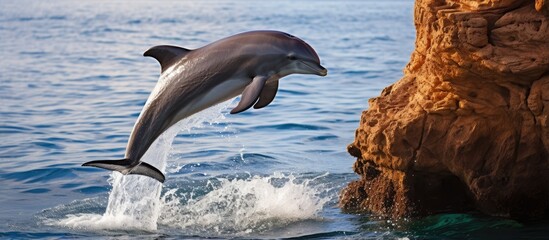 Dolphin duo whooshing through water in Gran Canaria With copyspace for text