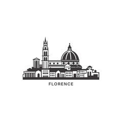 Italy Florence cityscape skyline city panorama vector flat modern logo icon. Tuscany region emblem idea with landmarks and building silhouettes. Isolated thin line graphic