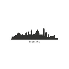 Obraz premium Italy Florence cityscape skyline city panorama vector flat modern logo icon. Tuscany region emblem idea with landmarks and building silhouettes. Isolated black and white graphic