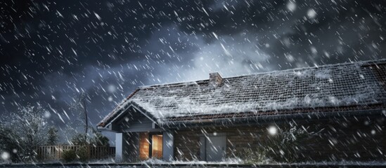 Hailstorm causes roof to be covered in hail With copyspace for text