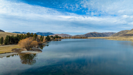 High angle view of alpine lakes in the Ashburton highlands Lakes district of NZ