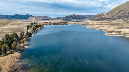 High angle view of alpine lakes in the Ashburton highlands Lakes district of NZ