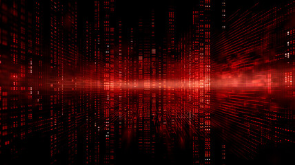 composition featuring vibrant red binary data displayed against a computer screen background, evoking the iconic Matrix style. Generative AI