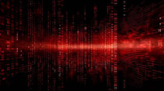 composition featuring vibrant red binary data displayed against a computer screen background, evoking the iconic Matrix style. Generative AI