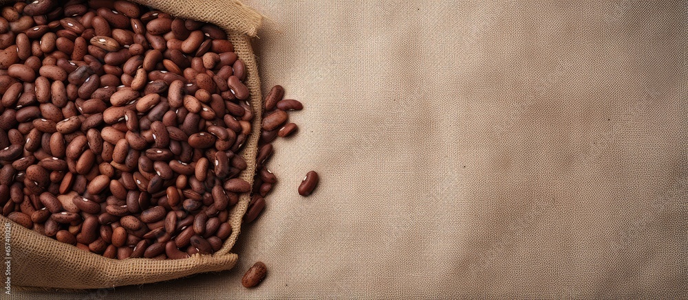 Poster copy space image on isolated background with burlap sack containing adzuki beans