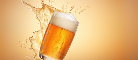 Pouring beer into glass isolated pastel background Copy space