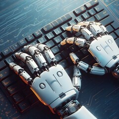 3d Robot Artificial intelligence hand technology type computer keyboard 