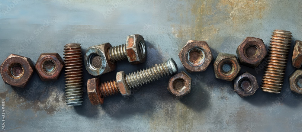 Poster Take a photo of a worn out and corroded nut or screw head with a clipping path isolated pastel background Copy space