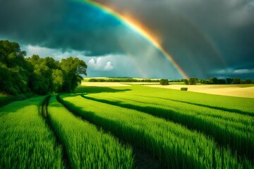 rainbow over green field