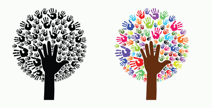 Diversity tree hands. Colorful solidarity tree

