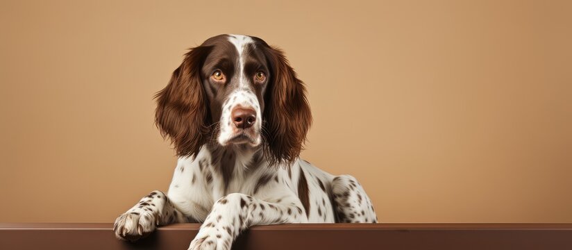 Small munsterlander on a isolated pastel background Copy space