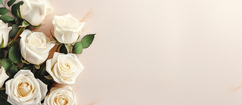 copy space image on isolated background showcasing a horizontal wedding bouquet of white roses