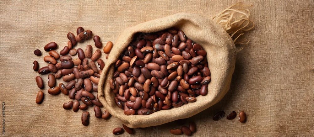 Poster copy space image on isolated background with burlap sack containing adzuki beans